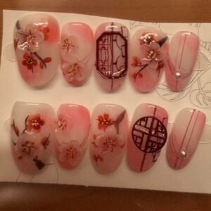 Cherry Blossom Press On Nails False‎ Nail Art Japanese Korean Style Manicure